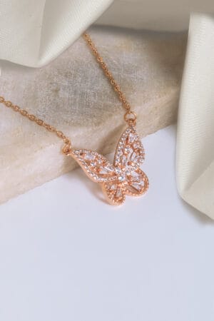 Trendy Style Butterfly Designed with Dimond Rose Gold Chain Pendent - Image 2