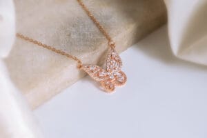 Trendy Style Butterfly Designed with Dimond Rose Gold Chain Pendent