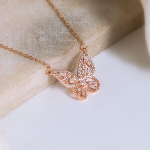 Trendy Style Butterfly Designed with Dimond Rose Gold Chain Pendent