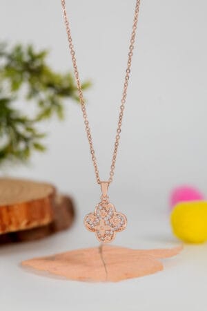 Trendy Style Squared w Designed Rose Gold Chain Pendent - Image 2