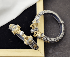 Trendy Two Tone Elephant Face Designed Gold Bangles
