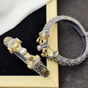 Trendy Two Tone Elephant Face Designed Gold Bangles